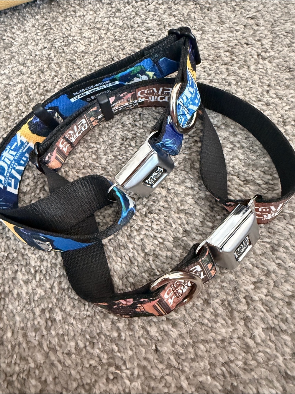 Cowboy Beebop Print Webbing Dog Collar with Metal Buckle - Blue / Black